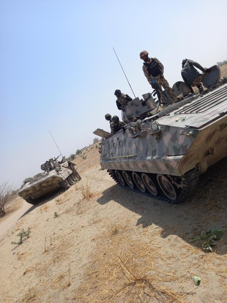 HQNigerianArmy's tweet photo. BREAKING: Gallant Troops of 401 Special Forces Brigade in conjunction with 19 Brigade Baga while on offensive clearance operations between Cross Kauwa &amp; Gudumbali in Borno State yesterday 25 Jan 2022 neutralised terrorists &amp; destroyed the purported ISWAP Caliphate. Details Later https://t.co/wKTzywseUW