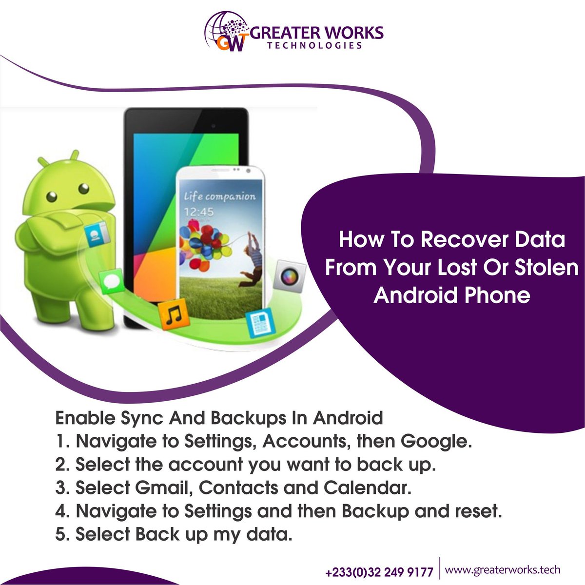 GreaterWorkTech's tweet image. Do you know how to recover data from your lost or stolen android phone??                           
Follow these easy steps provided and be sorted out.

#greaterworks #techgh #newtrends #technologies #explore #business #techtutorials #awesomewednesday