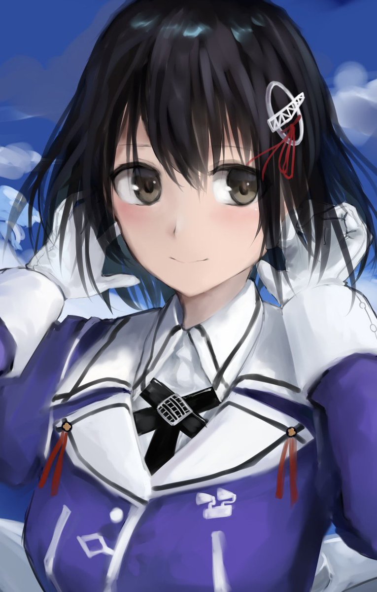 haguro (kancolle) 1girl solo gloves hair ornament black hair short hair white gloves  illustration images