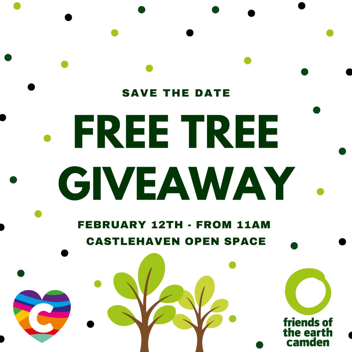 CCA_Camden's tweet image. 🌳 FREE TREE GIVEAWAY 🌳

Come on down to our #CommunityPark from 11am-2pm on February 12th to pick up a free tree from the wonderful team @CamdenFoE &amp;amp; @ThinkDoCamden.

Expert advice and a variety of trees will be available on the day 🌲🌳🌲

 #SaveTheDate #CommuniTrees #CCA