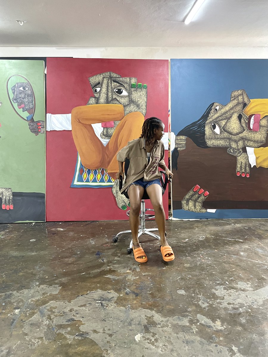 ayanfee__'s tweet photo. Created paintings taller than me. Thought I’d share these with you. 
Sweet sweet NFT drop in a bit, counting days. https://t.co/CiZxfDqxLl