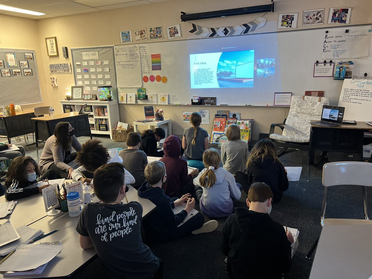 Hampton4thgrade's tweet photo. We are excited to create an outdoor learning environment for HPE. HSE high schoolers designed options for a stage, and we became the client! We chose a design and asked for revisions. We even designed our own prototypes! @HPEPatriots @HSESchools https://t.co/MH5bvWn1QX