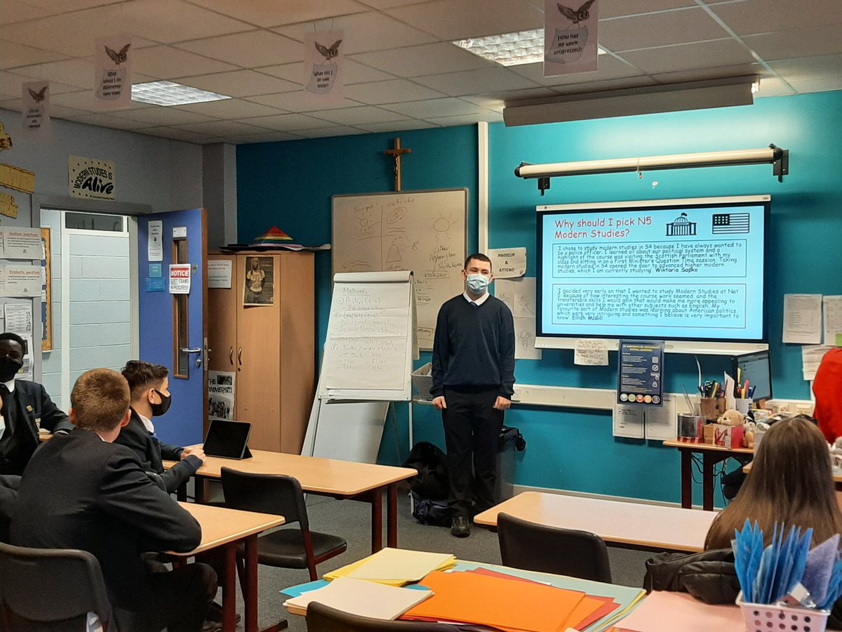 MissFirth1's tweet photo. David, one of our S6 Social Subjects Abassadors, visited my S3 class today to talk about why the S3s should consider picking Modern Studies and other Social Subjects. My class had a lot of excellent questions. Well done.
@StAndrewsS6Cla1   @StAndrewSocial https://t.co/wuSttPFccm