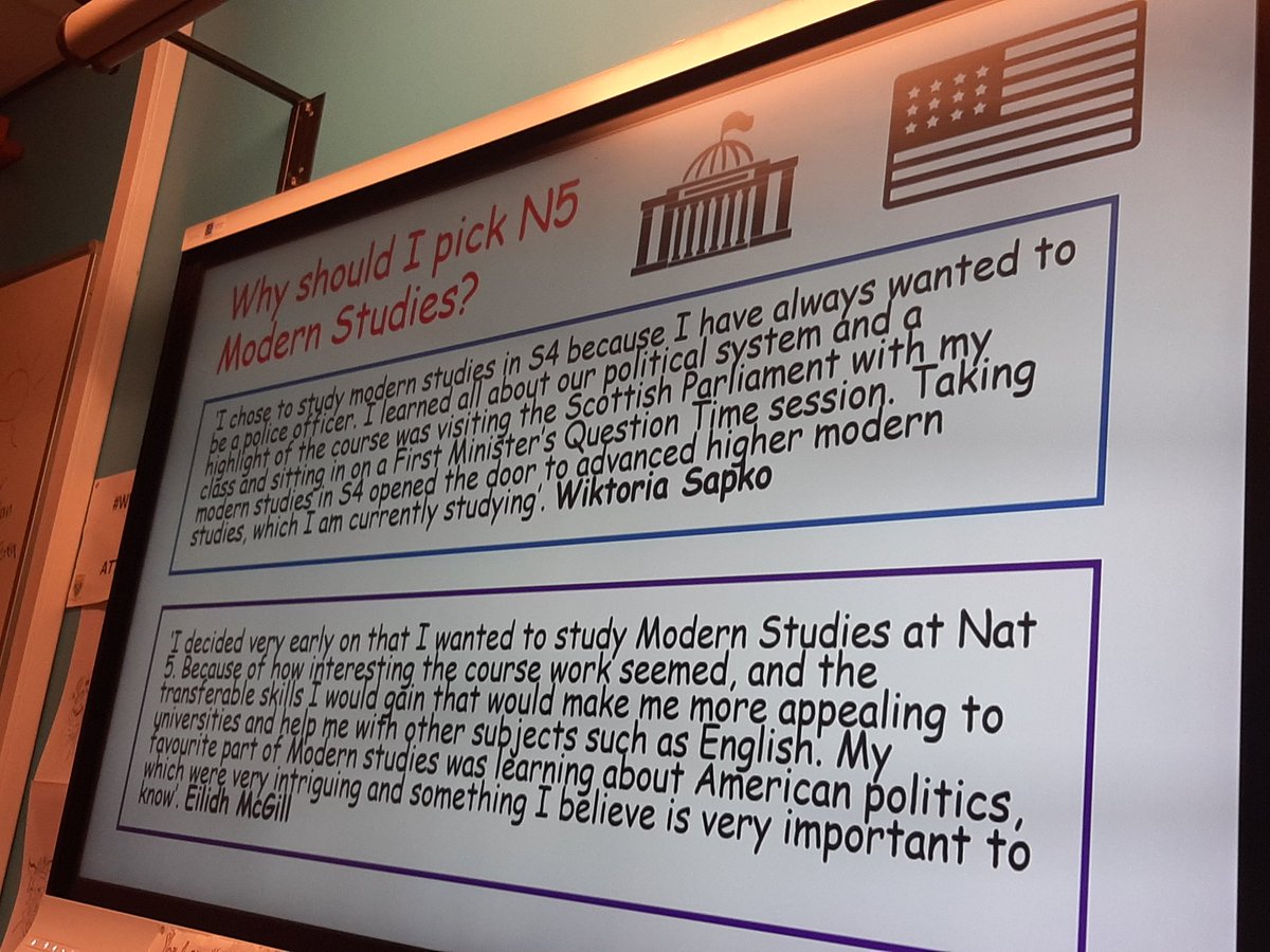 MissFirth1's tweet photo. David, one of our S6 Social Subjects Abassadors, visited my S3 class today to talk about why the S3s should consider picking Modern Studies and other Social Subjects. My class had a lot of excellent questions. Well done.
@StAndrewsS6Cla1   @StAndrewSocial https://t.co/wuSttPFccm