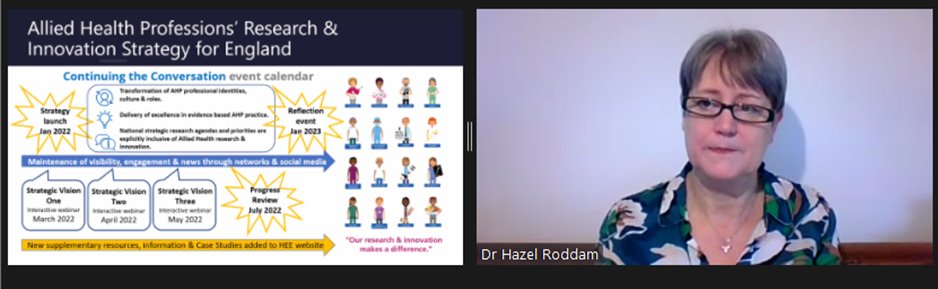 #AHPResearch @HazelRoddam1 @SuzanneRastrick concluded the webinar with the launch of the 'AHP Listen' project for the implementation of the AHPResearch strategy. Specific timelines presented- join the conversation. Details @HEE website.