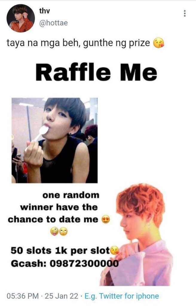 jungkoooookies's tweet photo. Raffle of destiny.

—A filo #taekookau

wherein taehyung posted a raffle event for clout but jungkook bought all the slots. https://t.co/kR2dTgXmd0