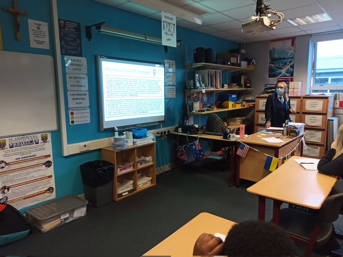 MissShawGeo's tweet photo. Well done to our @StAndrewSocial Ambassadors for speaking to our S3 pupils about Option Choices for next year. Jenna and Kennedy answered some great questions from our S3 Geographers. 🌍 @StAndrewsS6Cla1 https://t.co/QZ6vCpRduV