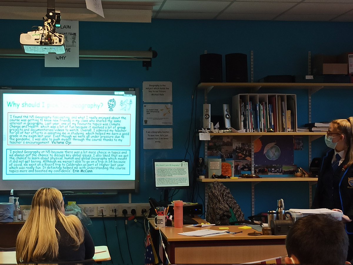 MissShawGeo's tweet photo. Well done to our @StAndrewSocial Ambassadors for speaking to our S3 pupils about Option Choices for next year. Jenna and Kennedy answered some great questions from our S3 Geographers. 🌍 @StAndrewsS6Cla1 https://t.co/QZ6vCpRduV