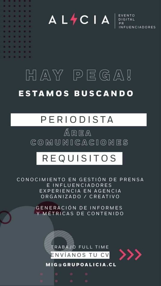 PERIODISTA
Oferta Laboral
Solo comparto por ayudar.
comparta #haypega