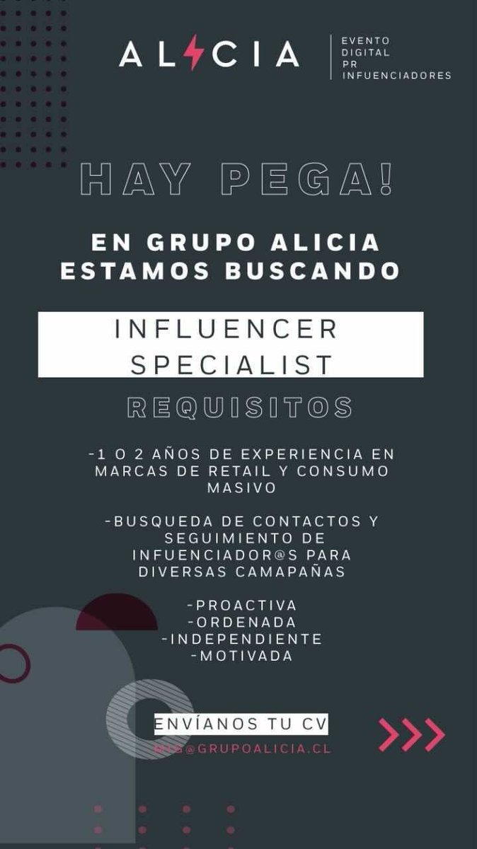INFLUENCER SPECIALIST
Oferta Laboral
Solo comparto por ayudar.
comparta #haypega
