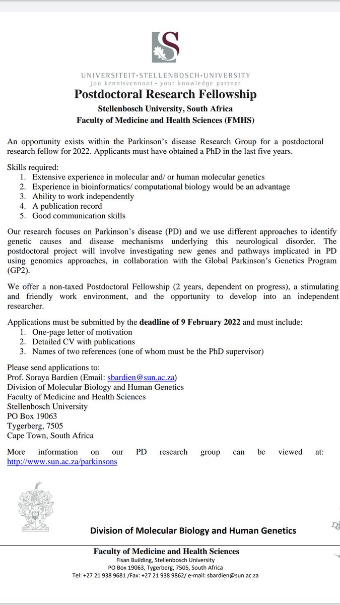 Exciting new opportunity, we have a postdoc position in our research group @SuMBHG @PDresearchSU @Maties_Careers