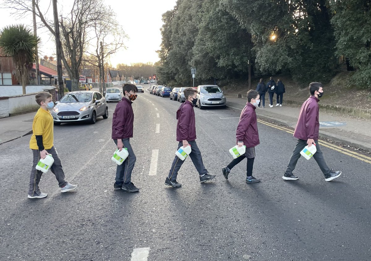 Not quite Abbey Road, but Watermill Drive will have to do for  the milk delivery for Mr. Goldrick’s sixth class who have set up a Hot Chocolate making business as part of the Junior Entrepreneur Programme <a href="/JEP/">Journéesdupatrimoine</a>