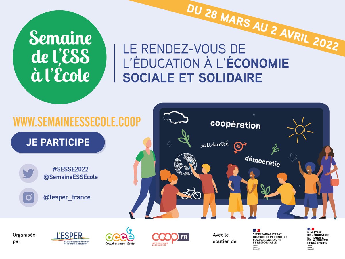 OCCE_FD's tweet photo. #coopéronsdèslécole #SESSE2022 
La @SemaineESSEcole aura lieu du 28 mars au 2 avril ! 
C’est le moment de s’inscrire pour proposer votre action !
▶️Rdv sur le site dédié : https://t.co/9fyb9mQ9BA
@LESPER_France  @CoopFR  @education_gouv @Economie_Gouv https://t.co/9Z2nEgEWcq
