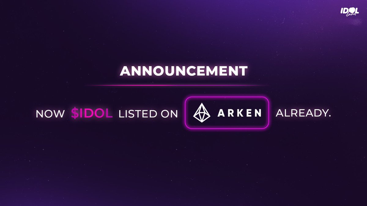 IdolLandCrypto's tweet photo. 📢 Announcement 
Now $IDOL listed on Arken Finance already 🎉
You can search $IDOL directly or via the link 
👉🏻 https://t.co/WUuXNgkIBa

#IDOLLAND #crypto https://t.co/KhshbMhvhF