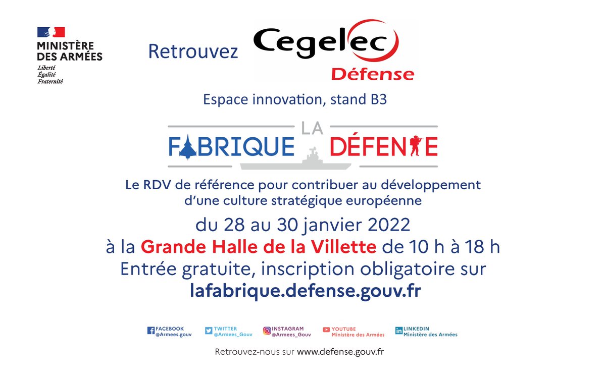 CEGELEC Défense vous accueille du 28 au 30 janvier à La Fabrique Défense, Grande Halle de La Villette - Paris.#FabriqueDéfense #Primus #vincienergies