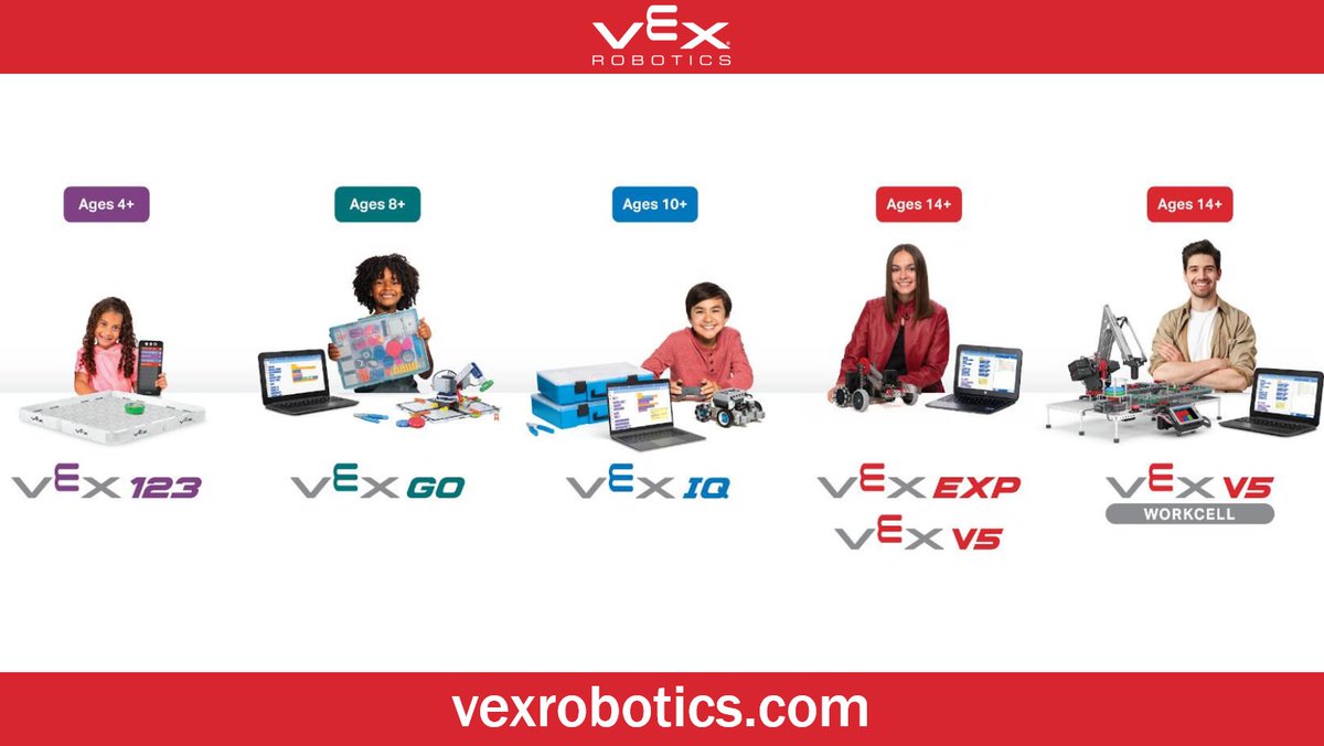 VEXRoboticsUK's tweet photo. The VEX Robotics product continuum supports STEM teaching through #robotics from age 4 right up to university level.
Find out more about how our products and software can help to enhance your STEM curriculum at https://t.co/fgwLUCByhX
#PrimarySTEM #SecondarySTEM #STEMeducation https://t.co/I6l4klT9fB
