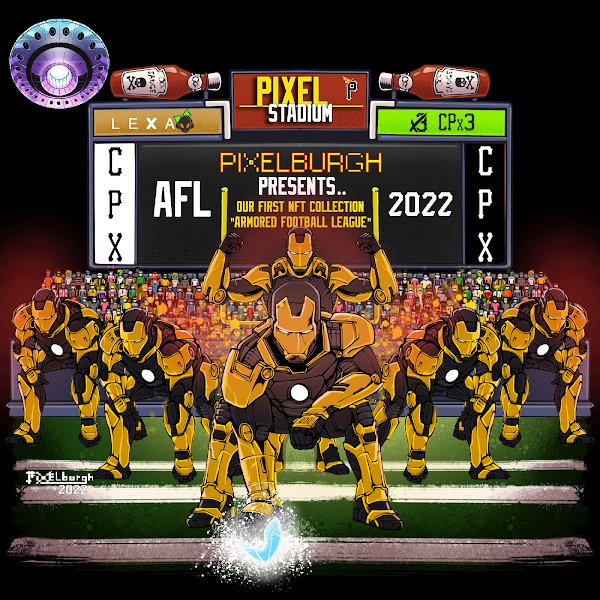 Pixelburgh's tweet photo. Armored Football League #164 #AFL #nftcollectors #NFT 0.05 ETH. Find  your team color! #newNFTs #NFTs #Steelers colors!
 
FOLLOW so you don't miss chances to get #freenft 's!

#NFTartists
https://t.co/r6SKoi4zWG https://t.co/wOzXQkzL7k