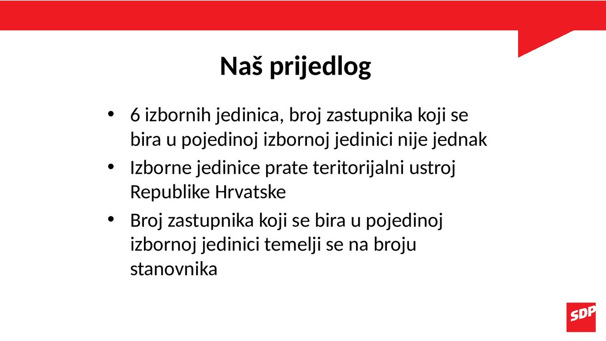 SDPHrvatske's tweet photo. Danas smo u Saboru predstavili naš prijedlog preustroja izbornih jedinica. Predlažemo da se bira različiti broj zastupnika u 6 jedinica. Izborne jedinice pratile bi administrativno-teritorijalnu podjelu zemlje. Grad Zagreb činio bi jednu jedinicu u kojoj se bira 28 zastupnika. https://t.co/Cu9esZRYfN