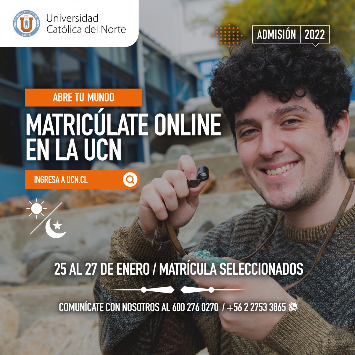 AdmisionUCN's tweet photo. #Matrícula2022: Te recomendamos realizar tu #MatrículaOnline en https://t.co/fmmYyiz4U3 📚📱

🔹 Recuerda que la #MatrículaEnLaUCN de Estudiantes Seleccionados es hasta el jueves 27 de enero. @UCNorte 

#Antofagasta #Coquimbo https://t.co/zs2XUgXde8