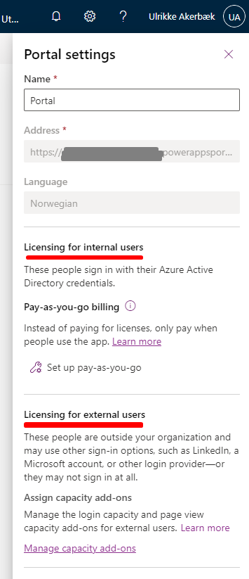 UlrikkeAkerbk's tweet photo. New to Portal Settings pane in https://t.co/Jq26fRQHAK explaining licensing for #PowerPortals and internal vs. external users. Nice! More info on allocating capacity: https://t.co/pyOoi7Opzm
#PowerAppsPortals #licencing https://t.co/OSudFERSlM
