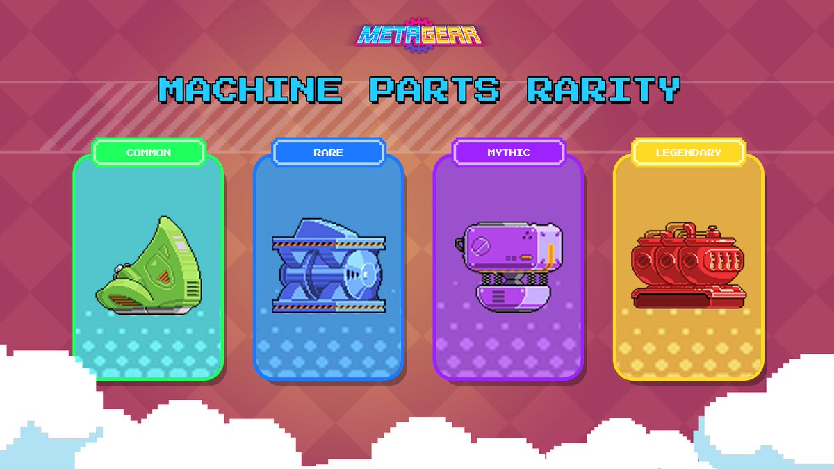 MetaGearGame's tweet photo. 💥 KNOW YOUR GEAR SERIES: MACHINE RARITY 💥 

4 levels of rarity❗️❗️
✨Common
💎Rare
🏆Mythic
👑Legendary

🔥 The higher the rarity, the more special abilities and resistance the machine has. Upgrade Machine parts with Gold, and other special materials equivalent to each rarity! https://t.co/ScQyyTW8ri