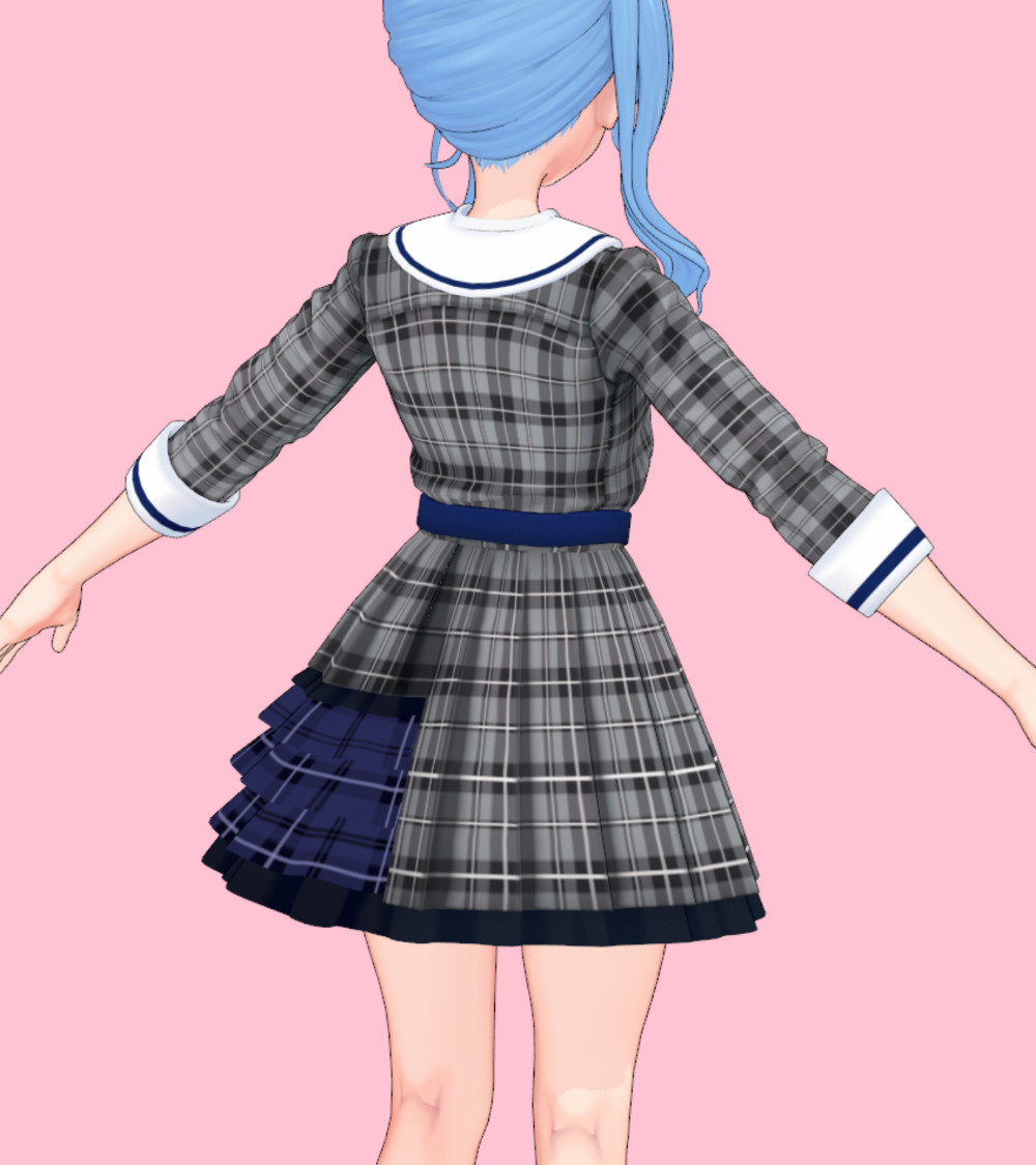 ・服 モデリング、テクスチャ作成中
ある程度、服スカート部分が出来てきました～🤗
テクスチャをある程度進めたら先にウェイト、物理を設定しておこうと思います
他の部分までは今週は無理そうですね 