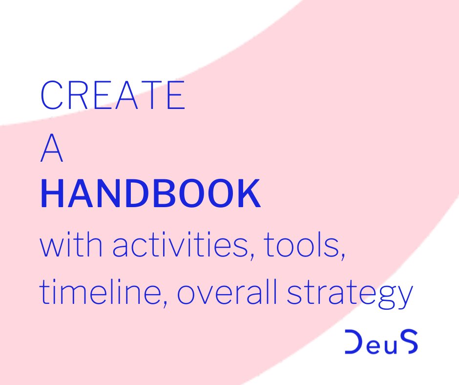 It's the DeuS Living Lab recipe!
The simple, yet efficient advice: create a handbook to keep an overview of everything from activities, tools, timelines, milestones and overall strategies to stay focussed 📁