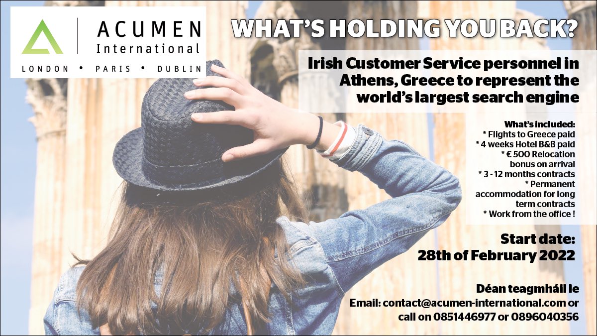 Deiseanna do Ghaelgoirí san Aithin – athlonnú iomlán ar fail
 
Apply now at – ie.indeed.com/jobs?q=Gaelic%…

Start date is on the 28th of February.