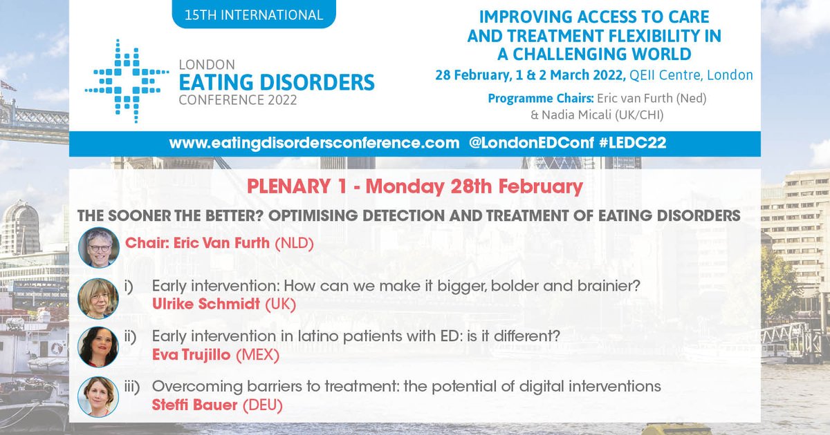 LondonEDConf's tweet photo. Join us at #LEDC22 for 'The sooner the better? Optimising detection and treatment of eating disorders' with @etrujilloch, Ulrike Schmidt, Steffi Bauer and chaired by @EvanFurth!
Book your place today: https://t.co/sQGbeIYzhh
#eatingdisorders #edmanagement #edtreatment https://t.co/kkJEKJGpnf