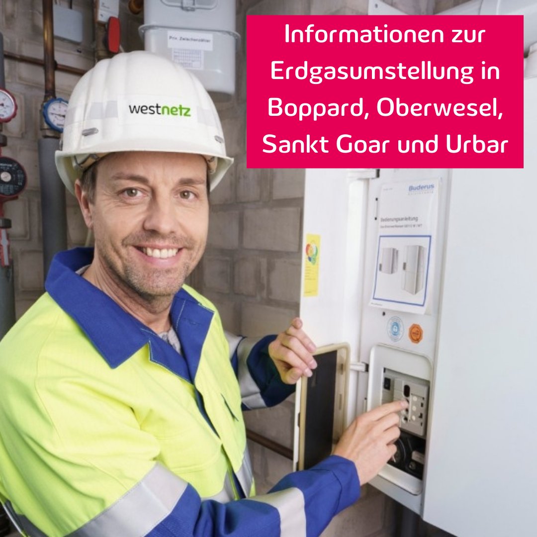 WestnetzGmbH's tweet photo. [1/3]🔧 In #Boppard, #Oberwesel, #SanktGoar und #Urbar starten die Arbeiten für die notwendige #Erdgasumstellung von L- auf H-Gas 2023. Unsere zertifizierten Monteur*innen werden dafür ab dem 7. Februar 2022 alle Gasgeräte in Deinem Haushalt erfassen. https://t.co/Cin0dXFu0N