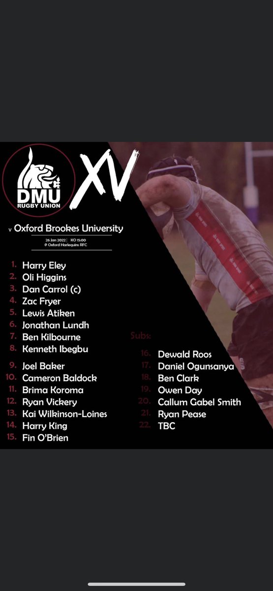De Montfort University RUFC (@dmu_rufc) on Twitter photo Today the #DemonRangers head to Oxford Harlequins RFC to take on <a href="/OBURFCMen/">Brookes Rugby Union</a>! 3pm KO Today the #DemonRangers head to Oxford Harlequins RFC to take on <a href="/OBURFCMen/">Brookes Rugby Union</a>! 3pm KO