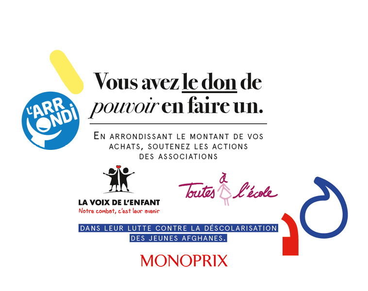 [#ENGAGEMENT👧] Jusqu'au 3 février, L'ARRONDI est en faveur de <a href="/toutesalecole/">Toutes à l'école</a>
 et <a href="/LaVoixDelEnfant/">La Voix De l'Enfant</a> chez <a href="/Monoprix/">Monoprix</a> ❤️ 100% des dons collectés permettront de lutter contre la déscolarisation des petites filles afghanes 🎓 Merci pour votre générosité ✨
