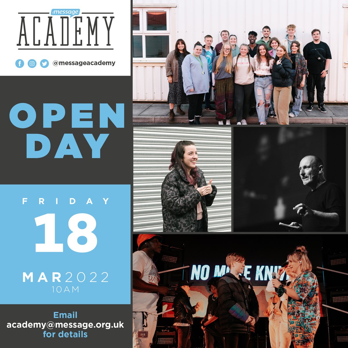 MessageAcademy's tweet image. Message Academy Open Day is happening in person on Friday 18th March at 10am! Come meet your potential fellow students, hear about the day to day details of Academy life, and stories from past &amp;amp; present students. Interviews available in the afternoon too! See you there!
