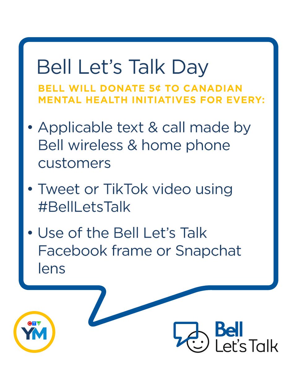 YourMorning's tweet photo. Today is #BellLetsTalk Day! Here are all the ways you can participate to help raise money for mental health initiatives across the country. https://t.co/8pwYWkAoCq