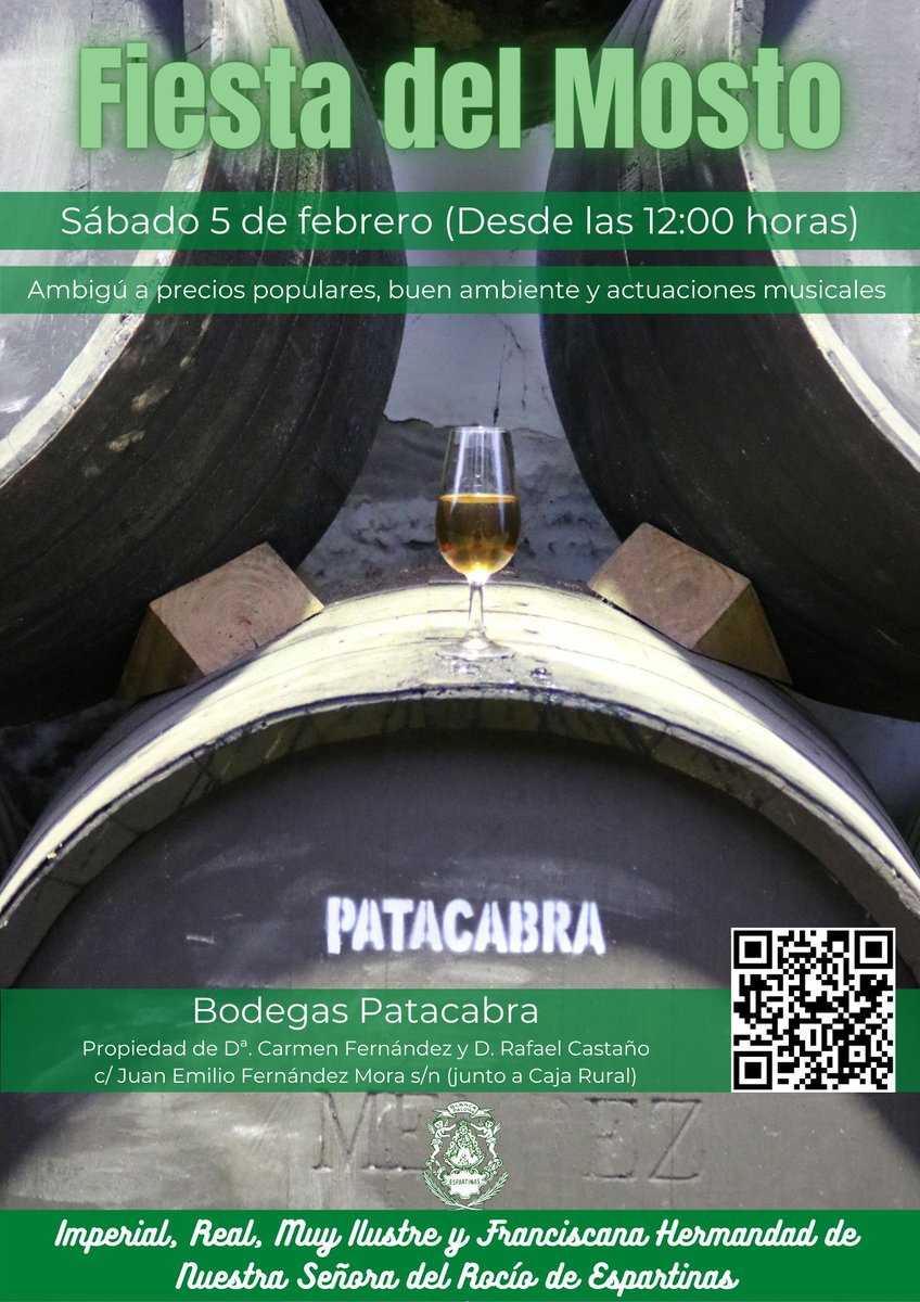RocioEspartinas's tweet photo. Recuerda que el 5 de febrero celebramos la tradicional 𝐅𝐢𝐞𝐬𝐭𝐚 𝐝𝐞𝐥 𝐌𝐨𝐬𝐭𝐨, en Bodegas Patacabra. 𝐒𝐢 𝐪𝐮𝐢𝐞𝐫𝐞𝐬 𝐜𝐨𝐥𝐚𝐛𝐨𝐫𝐚𝐫 en la organización o con alguna aportación, ponte en contacto con algún miembro de la Junta 👇
https://t.co/HjtUKX686Z
#Espartinas https://t.co/zkUZldkmri