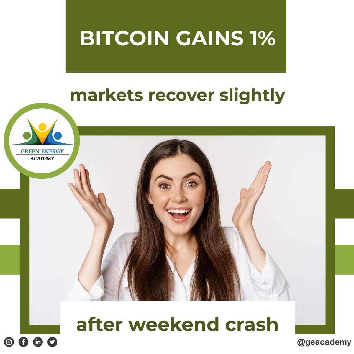 Ge_academy21's tweet photo. #cryptofacts " Know the Bitcoin Gains to 1% market recover after a weekend Crash".... Gain more knowledge about Crypto currency and its benefits. 
#cryptofacts #cryptonews #GEacademy #greenenergyacademy #Greenenergyupdates #cryptoknowledge #cryptoupdates #bitcoin #btc https://t.co/WmlQLed1CI