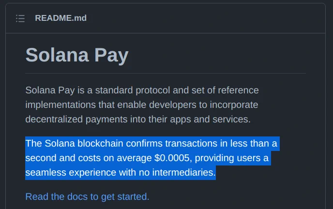 screen capture of the Solana Pay repository readme