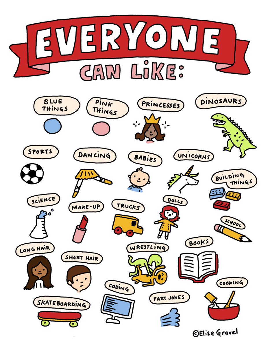 ‘There is no such thing as “boy stuff” or “girl stuff”. Pink and blue are for everyone!’ 👏🏽

Created by author &amp; illustrator @EliseGravel and available for free download by parents &amp; educators here: elisegravel.com/en/blog/everyb…