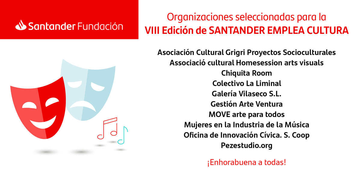 SantanderFund's tweet photo. 📢 ¡ATENCIÓN! Ya conocemos las 10 organizaciones seleccionadas de la VIII edición de Santander #EmpleaCultura. ¡Enhorabuena a todas! https://t.co/2yrB0v3W4d https://t.co/04WJJjwC8h