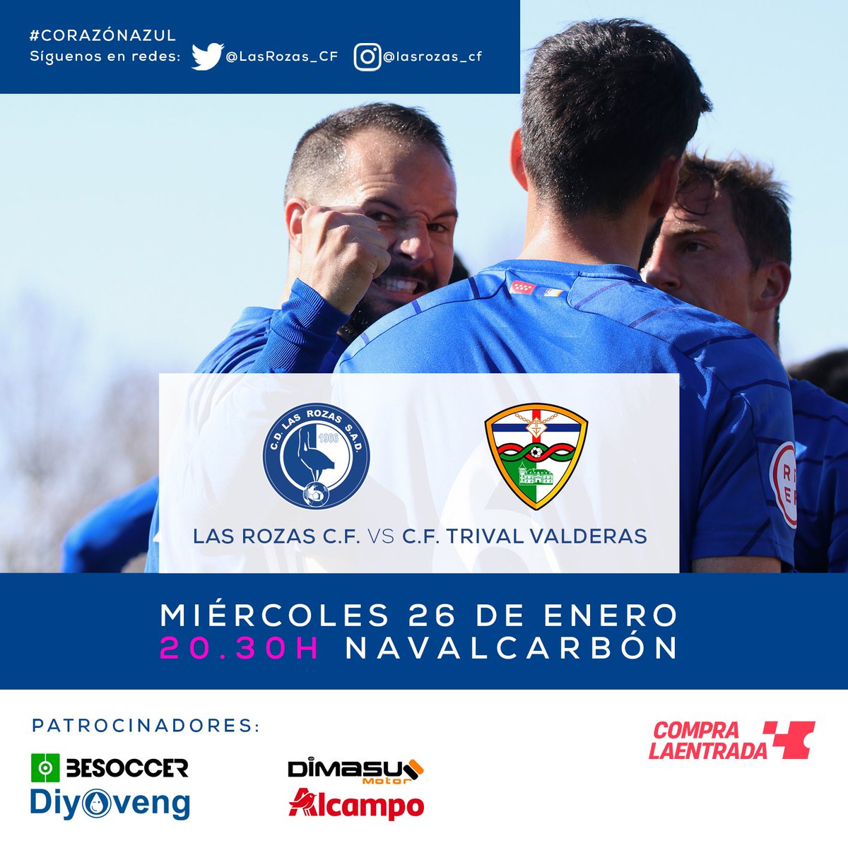 PRIMER EQUIPO| #MatchDay. Hoy hay PARTIDO para el EQUIPO de <a href="/CarlosRdiguez17/">Carlos Rodríguez Díaz</a>.

📆 26 de enero
🕛 20:30 h.
🏟 Navalcarbón
🆚 <a href="/trivalvalderas/">C.F TrivalValderas Alcorcón</a> 
🏆 #TerceraRFEF - Gr. VII (J25)

¡¡¡VEN A ANIMAR AL EQUIPO!!!

¡¡¡TE ESPERAMOS!!!

#CorazonAzul | 💙
#QueTodoVuelvaAEmpezar