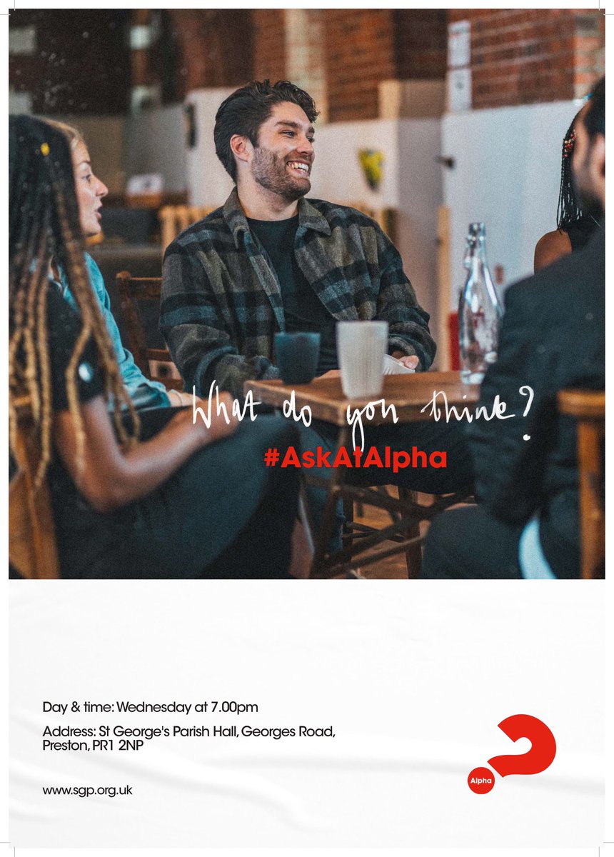 StGeorgePreston's tweet photo. Alpha starts tonight! 🙌 There’ll be good food & great conversation… Want to discuss the big questions in life❓ Why not give it a try?
Find out more or sign up here:
👉 https://t.co/Nox8khsX2c 👈
#Preston #TryAlpha #AskAtAlpha https://t.co/79YXBVDF87