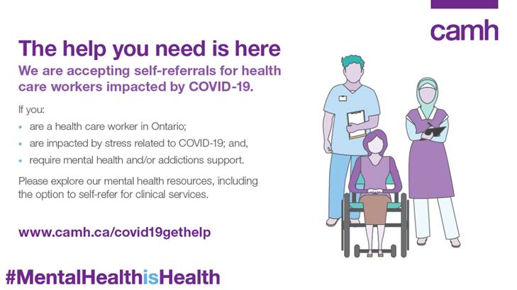 CAMHnews's tweet photo. Health care workers have been at the forefront of pandemic care, and have relied on an incredible amount of resilience &amp; strength to continue to care for patients. 

If you are a healthcare worker looking for support, check out https://t.co/fCYREPHJk6 #BellLetsTalk https://t.co/l0gn4DuLW2
