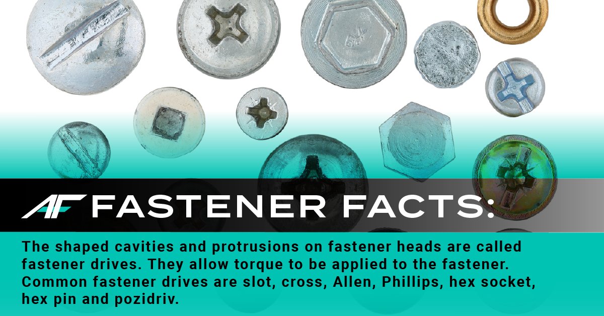 FASTENER FACTS
The shaped cavities and protrusions on fastener heads are called fastener drives. They allow torque to be applied to the fastener. Common fastener drives are slot, cross, Allen, Phillips, hex socket, hex pin and pozidriv.
#fasteners #fastenerfacts