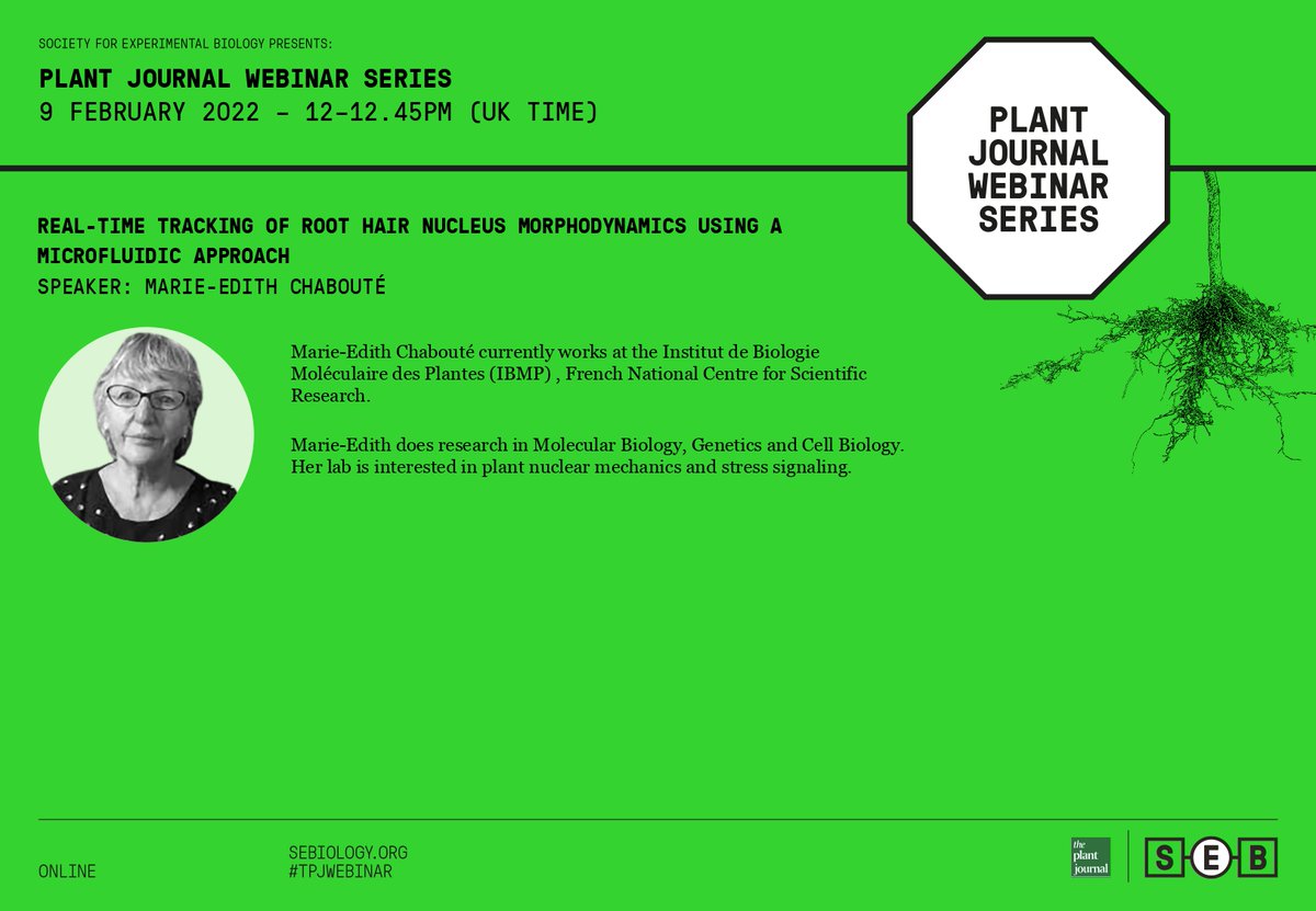 SEB @sebiology.bsky.social (@sebiology) on Twitter photo Do not miss two great FREE <a href="/ThePlantJournal/">The Plant Journal</a> webinars in February!
Real-time tracking of root hair nucleus morphodynamics using a microfluidic approach
sebiology.org/events/plant-j…
Cadaverine regulates biotin synthesis to modulate primary root growth in Arabidopsiswww.sebiology.org/events/plant-j… Do not miss two great FREE <a href="/ThePlantJournal/">The Plant Journal</a> webinars in February!
Real-time tracking of root hair nucleus morphodynamics using a microfluidic approach
sebiology.org/events/plant-j…
Cadaverine regulates biotin synthesis to modulate primary root growth in Arabidopsiswww.sebiology.org/events/plant-j…