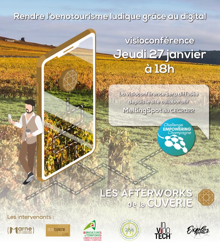 La gamefication de l’œnotourisme : c'est engager toute la famille dans l’expérience œnotouristique !

Vous êtes invité-e-s à participer à l’afterwork de la Cuverie demain, le 27 janvier à 18h en cliquant sur le lien dessous :

 app.meltingspot.io/e/b4adedfa-678…

À bientôt !