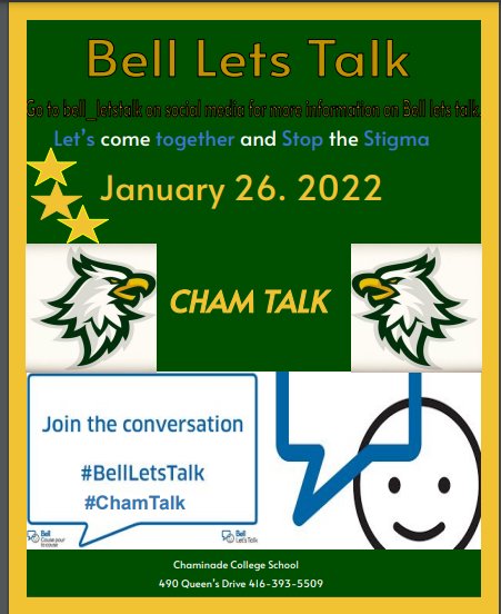 STS_CHAM's tweet photo. Keep listening, talking &amp; being there for ourselves &amp; each other. Mental Health Care is important. Join us to make a positive change! #BellLetsTalk #Chamtalk #STS_Cham #TCDSB #DDiGiorgio_ @TCDSB_AJBRIA https://t.co/Gtqz66Swut