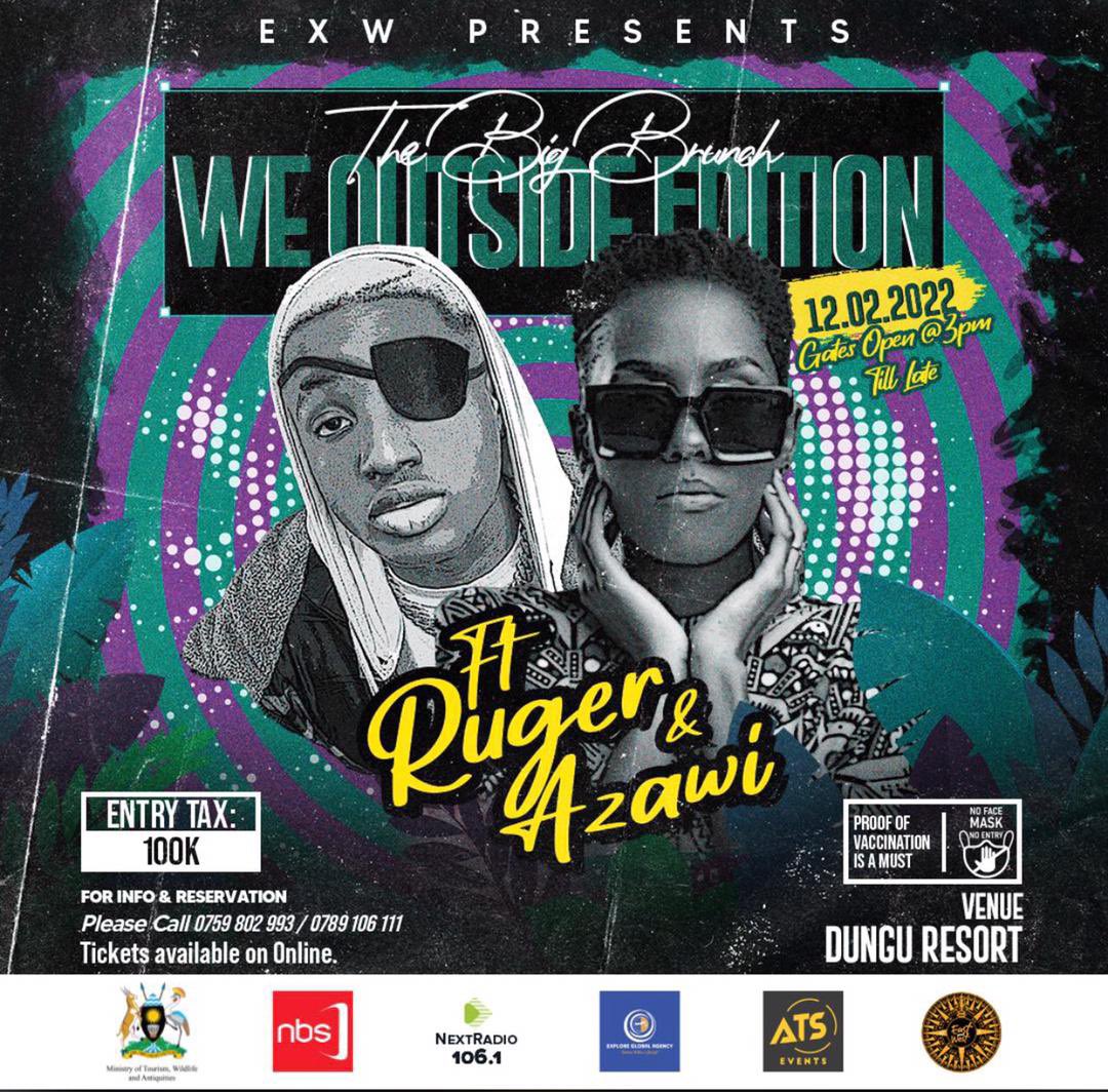 Exploreglobala's tweet photo. #TheBigBrunch is here with the hottest artists @rugerofficial and @azawiofficial 🇺🇬

Uganda’s first official concert since the lockdown🙌🏾

•To Book : https://t.co/nc1KjDDYWP 
• Early Bird ends 1st Feb
• Location - Dungu Resort

#exploreglobalagency #eastwestug  #weareoutside https://t.co/A27u3dAoG4
