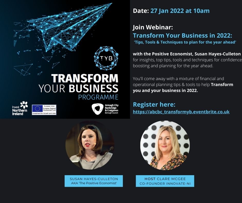 ❓Do you want to take time out to work on your business, not in your business? 

📢Join us tomorrow for a #FREE #PowerHour with the Positive Econonist <a href="/SusanHayes_/">Susan HayesCulleton CFA</a> 

⚠️Register Here: abcbc_transformyb.eventbrite.co.uk 
@investni <a href="/abcb_council/">ABC Council</a> 
#TransformYourBusinessProg