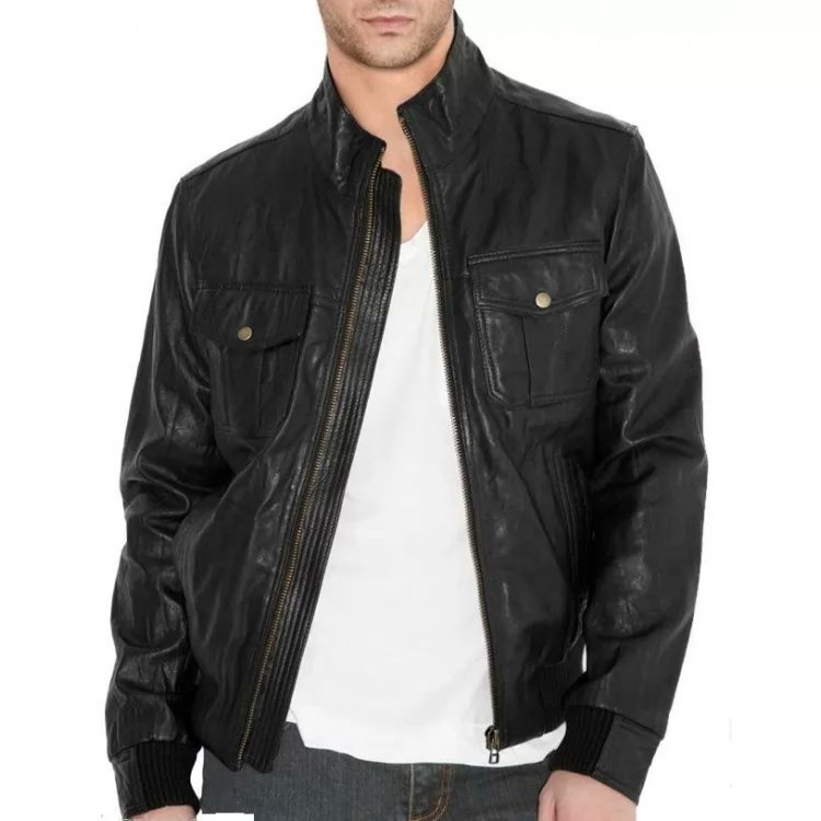 black fitted bomber jacket