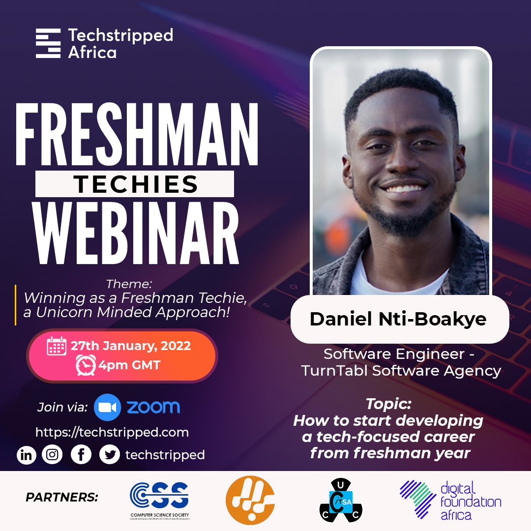 techstripped's tweet photo. Its TOMORROW, 27th January 2022 at 4pm and we are excited to host you and have a wonderful time. Kindly click here to register https://t.co/cP4nvzyZm5

#techstripped #tech #techies #freshman #knust #ucc #ug https://t.co/uyNS7z0SGt
